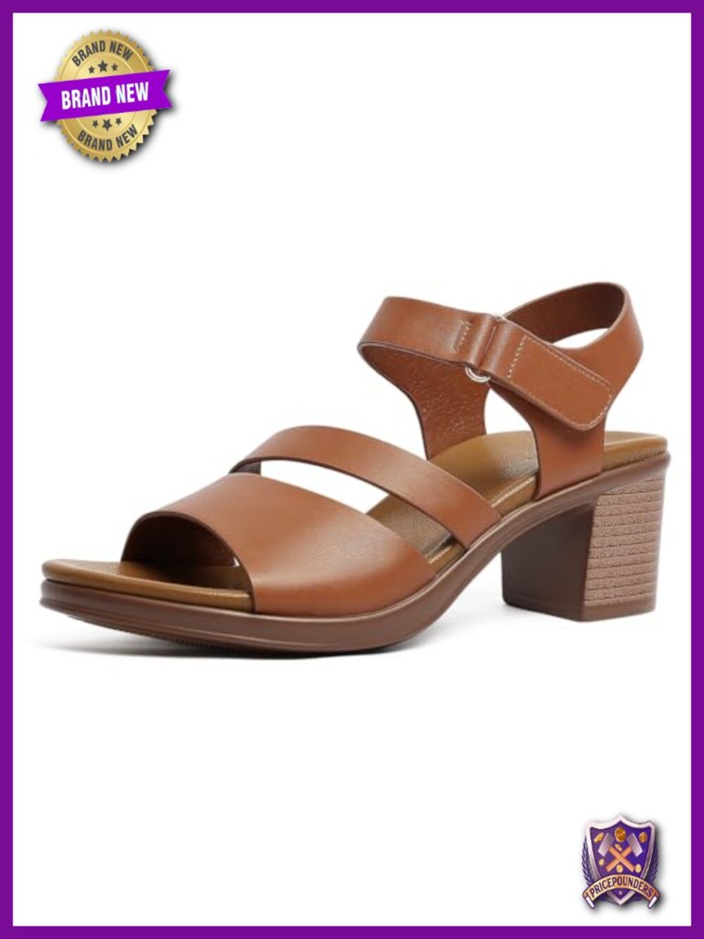 Block Heel Sandals, Open Toe Ankle Strappy Chunky Heels, Padded Insole, Faux